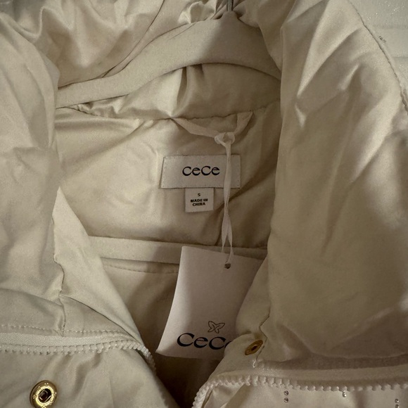 CeCe Women's Light Beige Quilted Puffer Jacket with Rhinestones - Picture 3 of 5